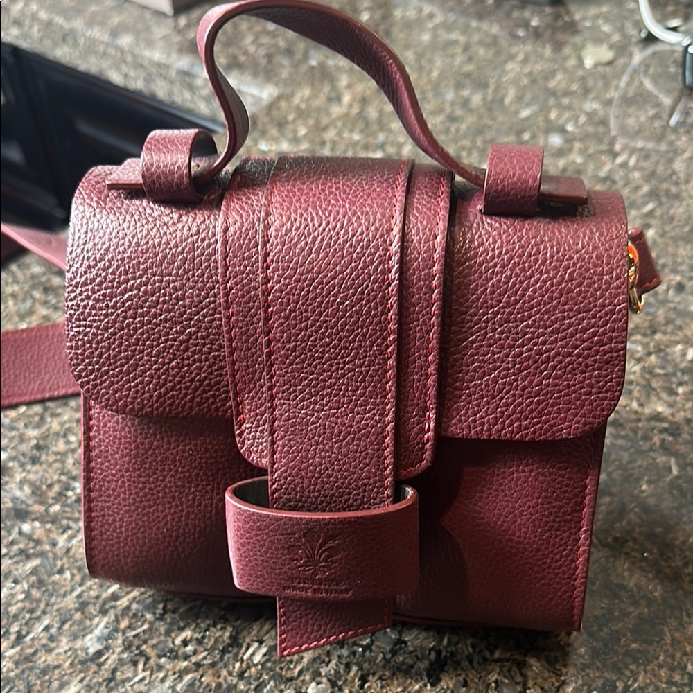 Deep maroon Structured Crossbody Bag with Pebbled Finish. NWT